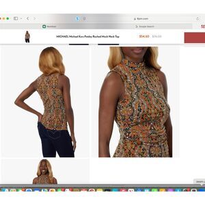 MICHAEL Michael Kors Fall Paisley Ruched Mock Neck Top Terracotta Zip Neck